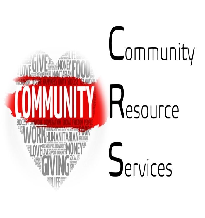 CRS graphic: a heart made of words like community, giving, love and support beside the letters C R S for Community Resource Services